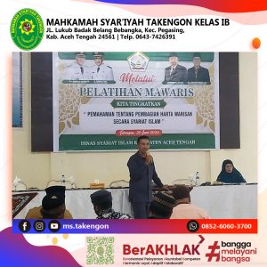 Waka MS Takengon Menjadi Narasumber Pelatihan Mawaris Yang Diselenggaran Dinas Syariat Islam Aceh Tengah